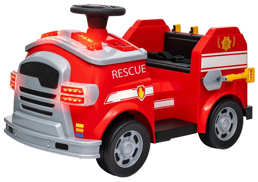 AIYAPLAY Mașină de pompieri, mașină electrică pentru copii, max. 3 km/h, sirenă, lampă de avertizare, unelte, pentru copii 3-5 ani | Aosom Romania