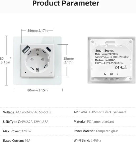 Immax NEO 07544L - Priză inteligentă tip E 16A/230V + 1xUSB-A+1xUSB-C PD 20W Wi-Fi