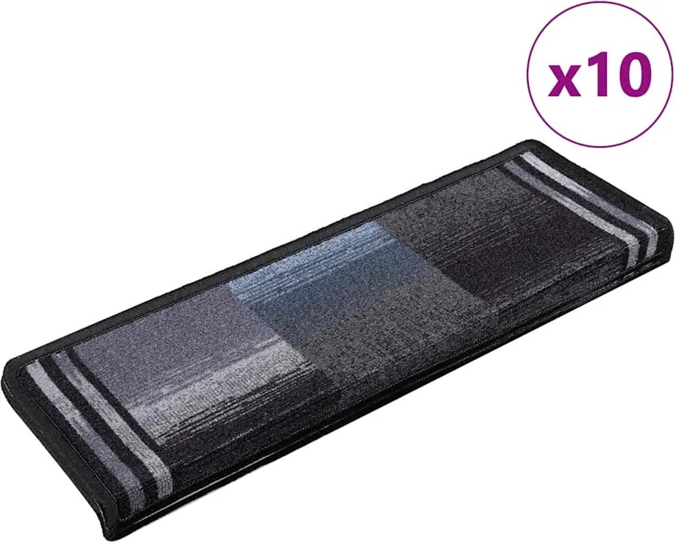 vidaXL Covorașe de scări autoadezive, 10 buc., negru și gri, 65x21x4cm
