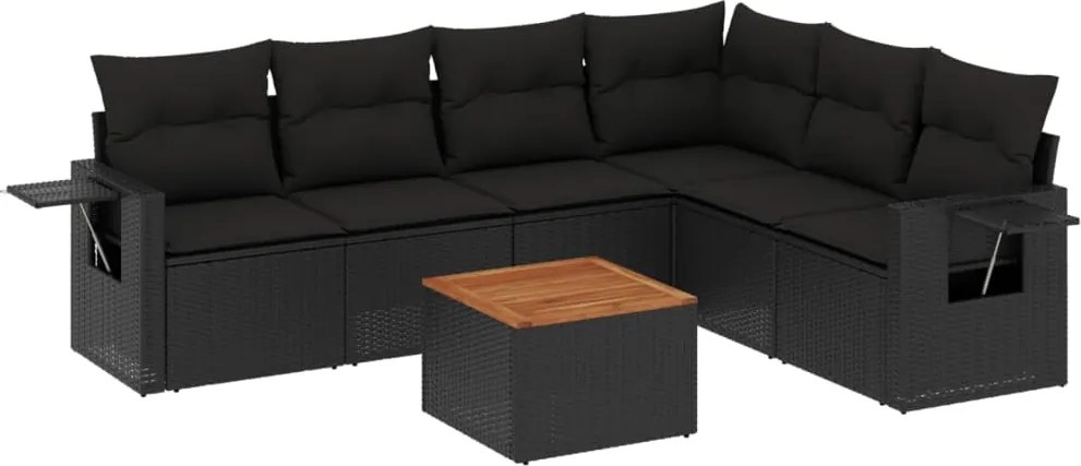 vidaXL Set canapele de grădină cu perne, 7 piese, negru, poliratan