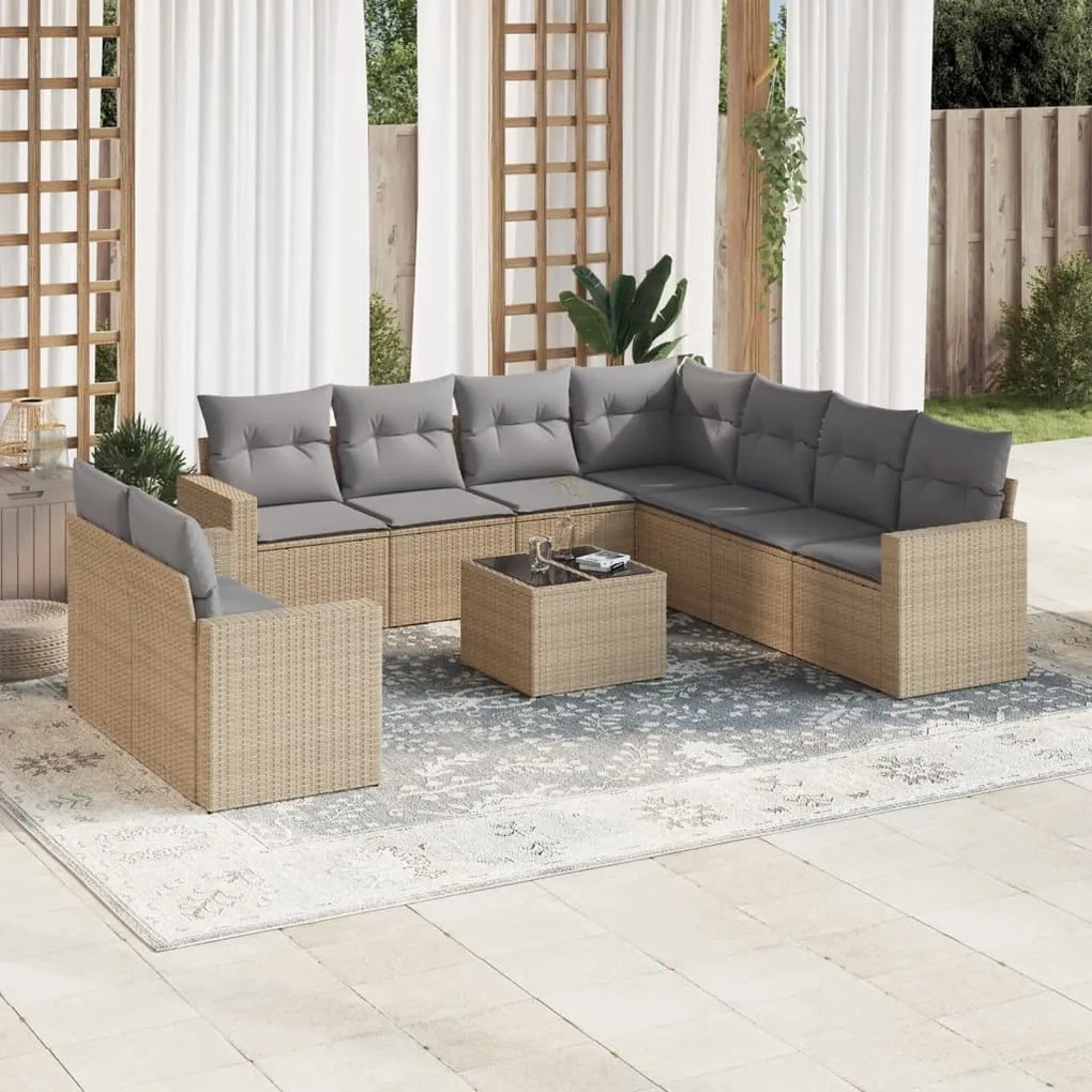 vidaXL Set canapele de grădină cu perne, 10 piese, bej, poliratan