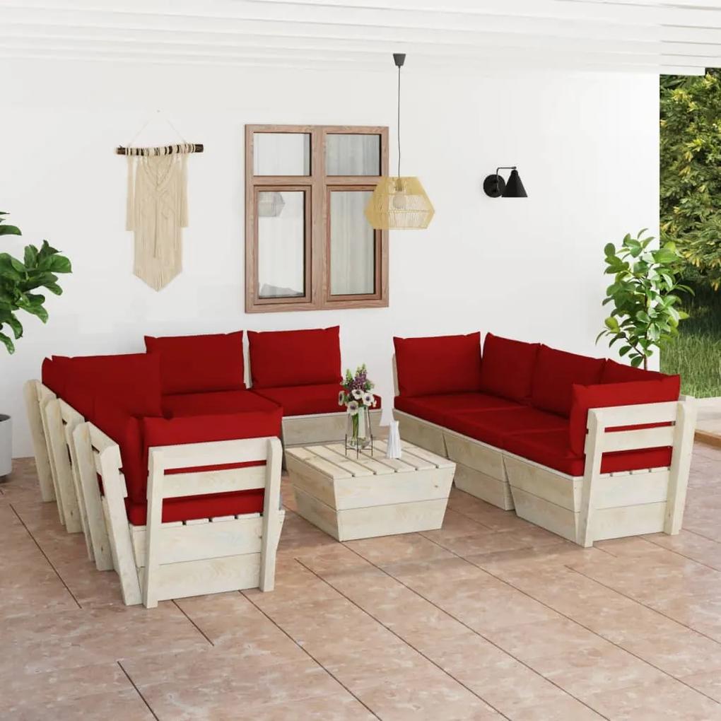 3063657 vidaXL Set mobilier grădină paleți, 9 piese, cu perne, lemn de molid