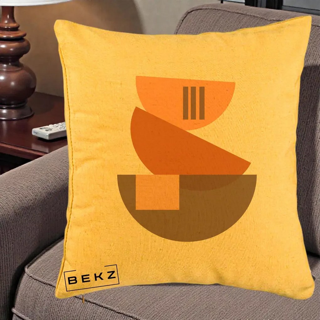 Perna Decorativa Geometric Bauhaus Boluri Portocaliu, 40x40 cm, Galben, Husa Detasabila, Perna Inclusa, BEKZ®