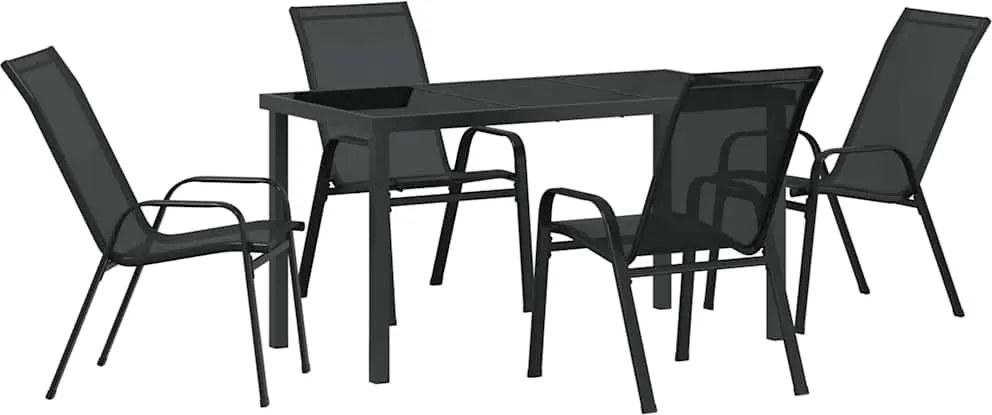 vidaXL Set de masă pentru grădină 5 pcs Negru Oțel acoperit cu pulbere