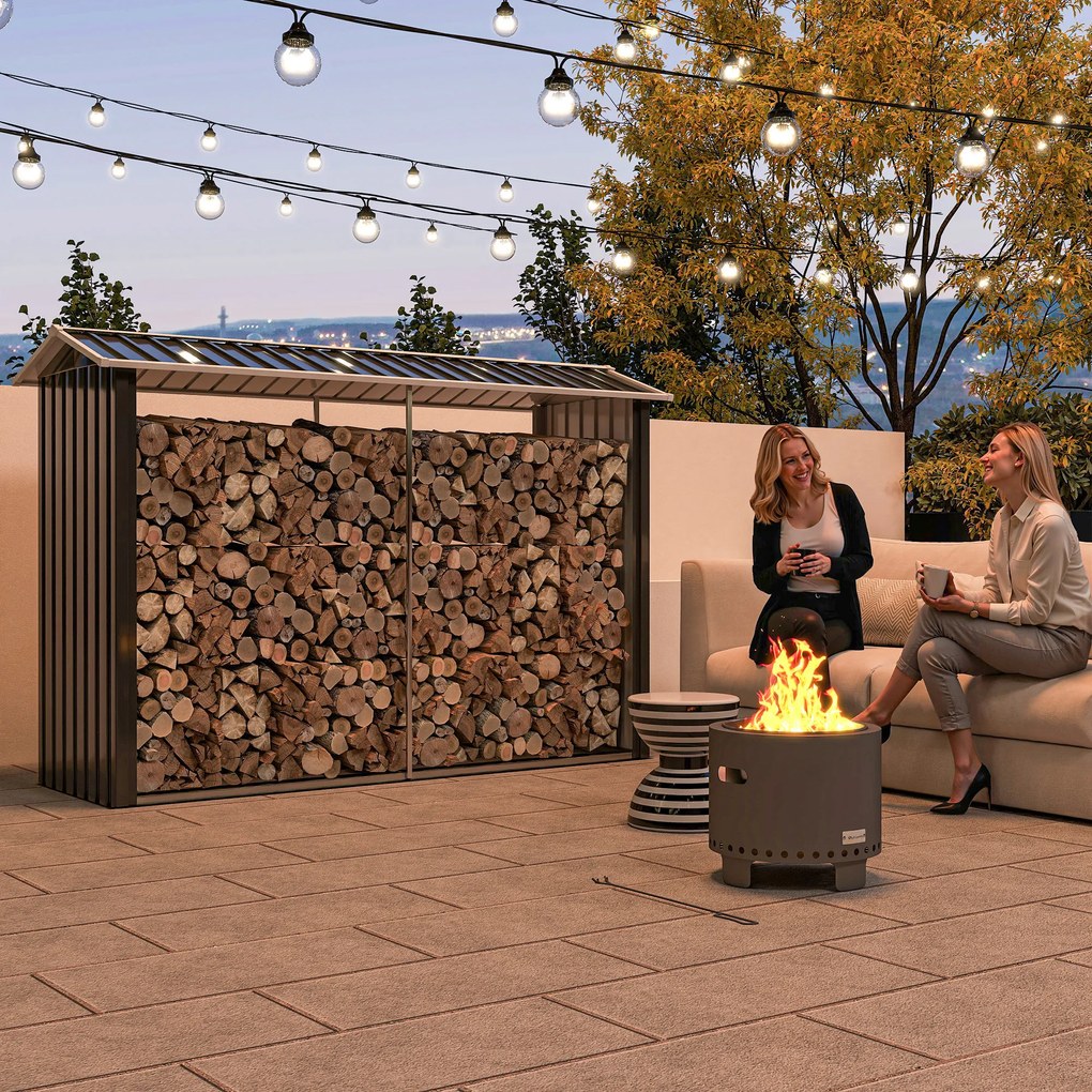 Outsunny Suport de Lemne cu Structură din Oțel Galvanizat 240x86x160cm Negru | Aosom Romania