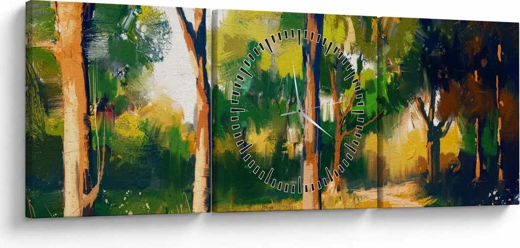 Tablou - Pădure de vară însorită, pictură (cu ceas) (90x30 cm)