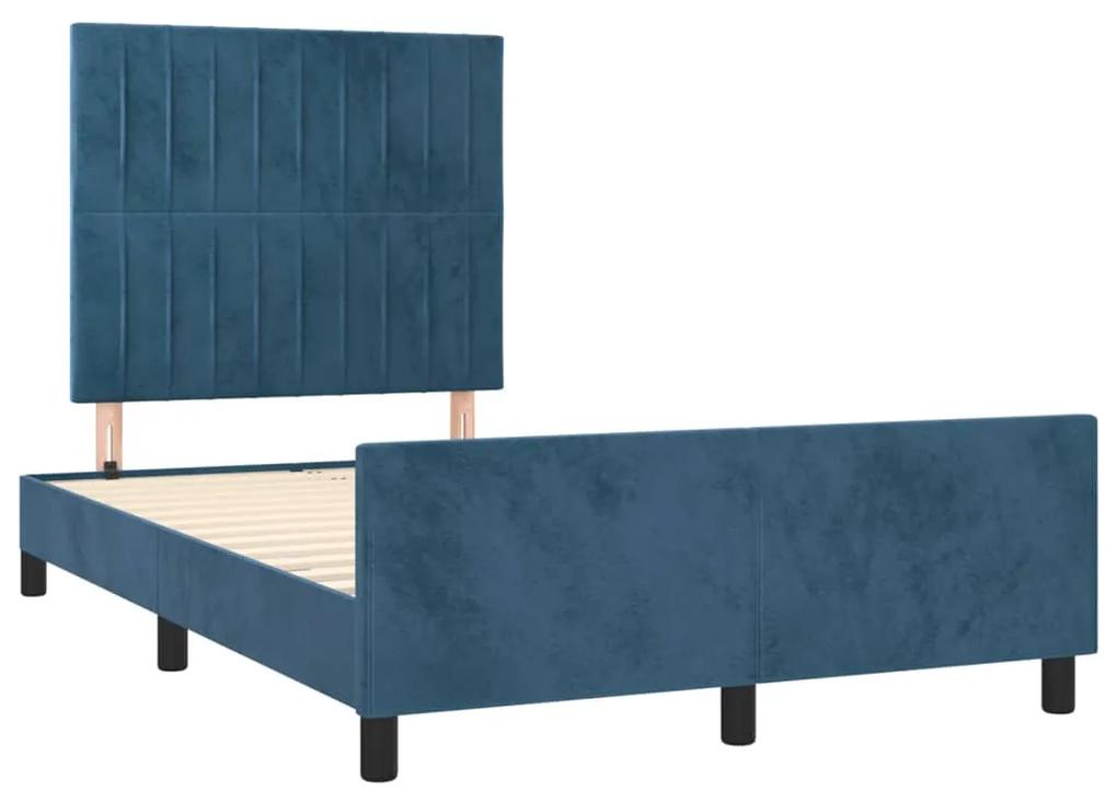 3270594 vidaXL Cadru de pat cu tăblie, albastru închis, 120x190 cm, catifea