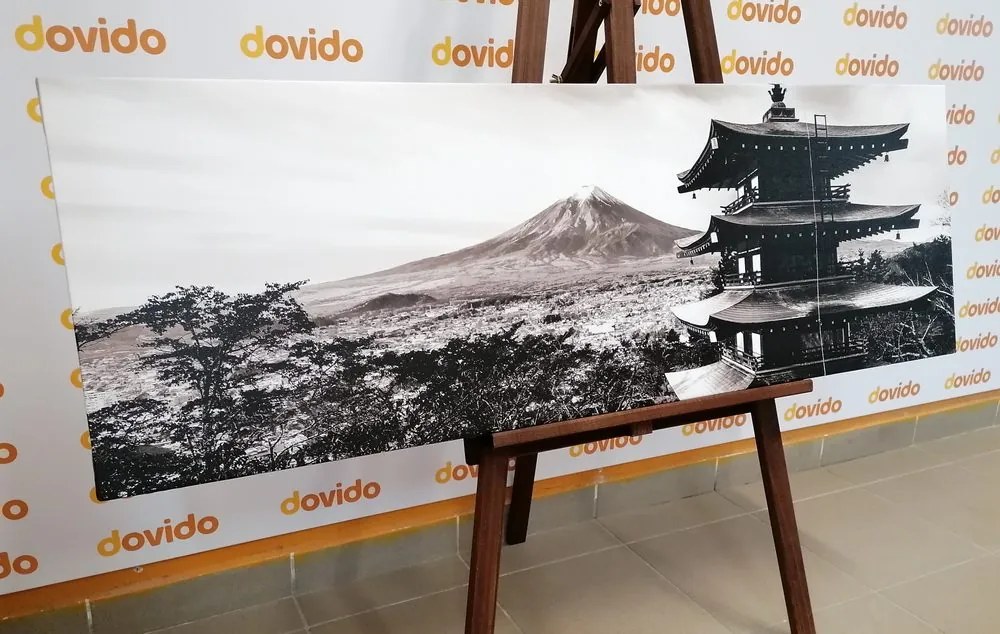 Tablou monument Pagoda Chureito în design alb-negru