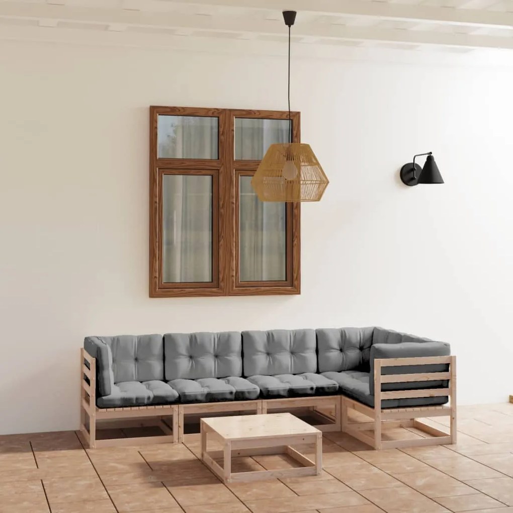 vidaXL Set mobilier de grădină cu perne, 6 piese, lemn masiv de pin