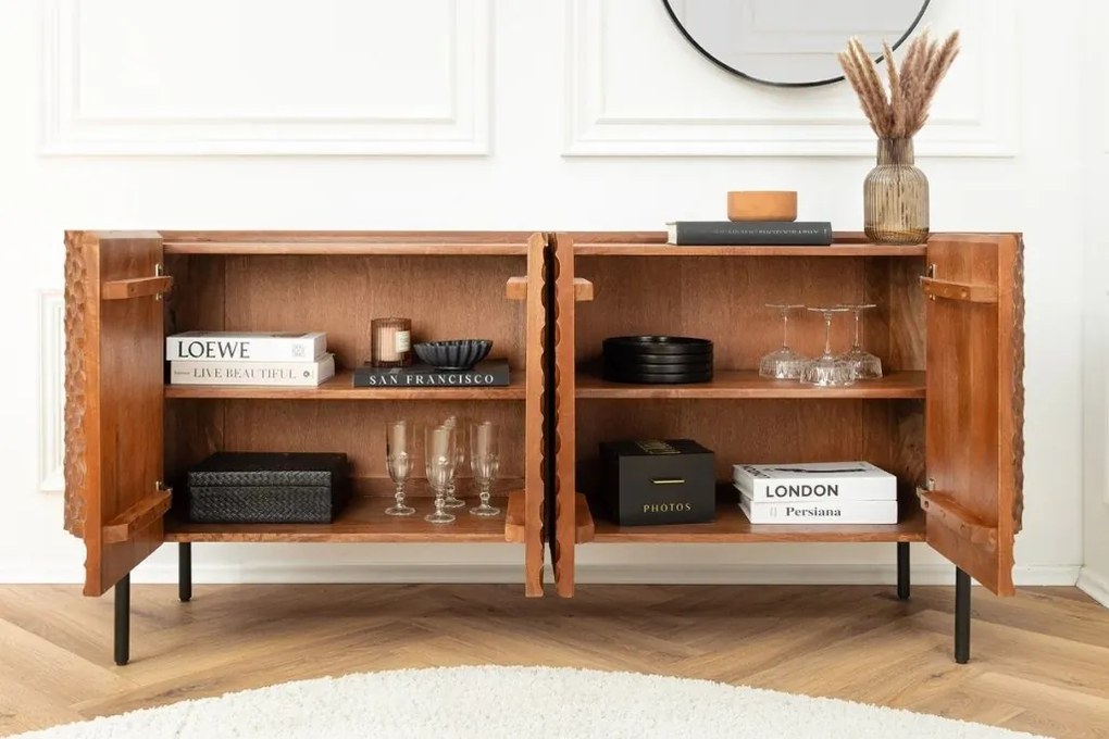 Comoda cu model 3D tip fagure, Lemn Mango Maro ADLON 180cm