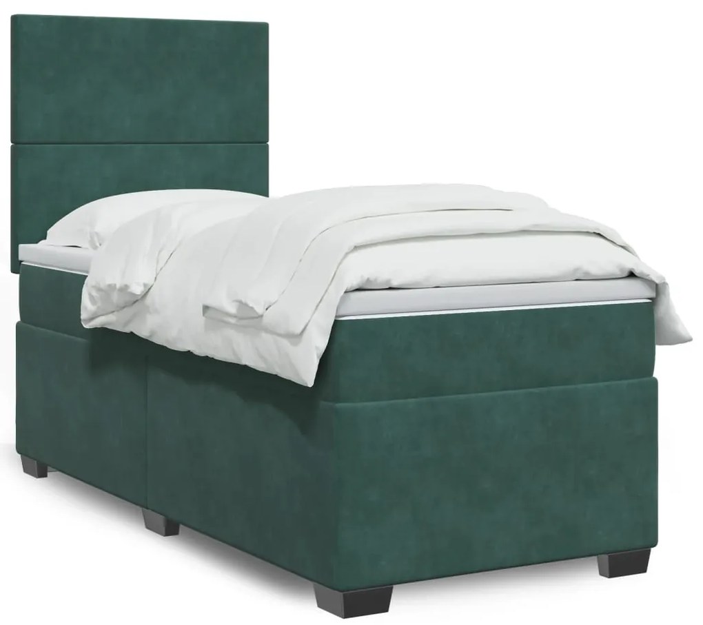 vidaXL Pat box spring cu saltea, verde închis, 90x190 cm, catifea