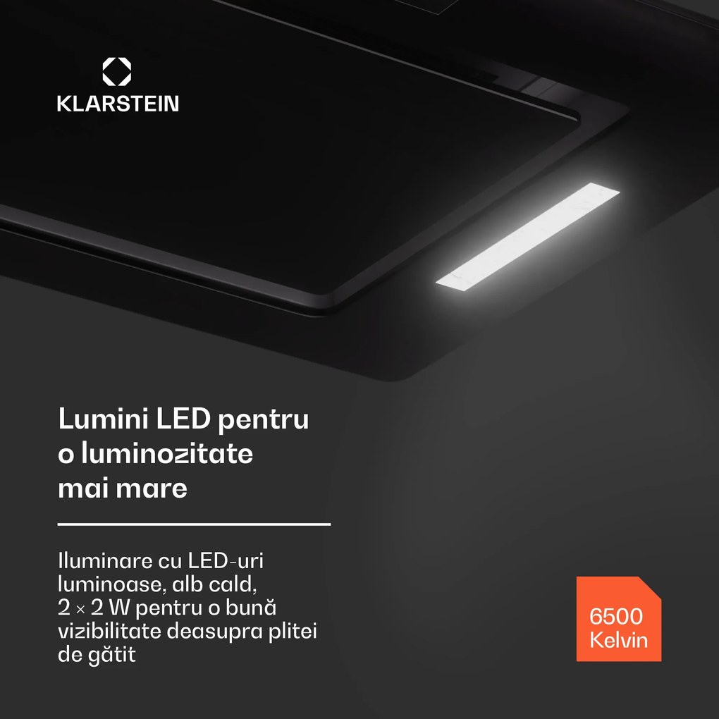 Klarstein Hektor Eco, hotă, 72 cm, 466 m³/h, control tactil, sticlă
