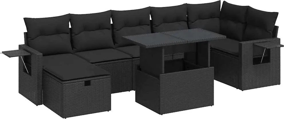 vidaXL Set mobilier de grădină cu perne, 8 piese, negru, poliratan