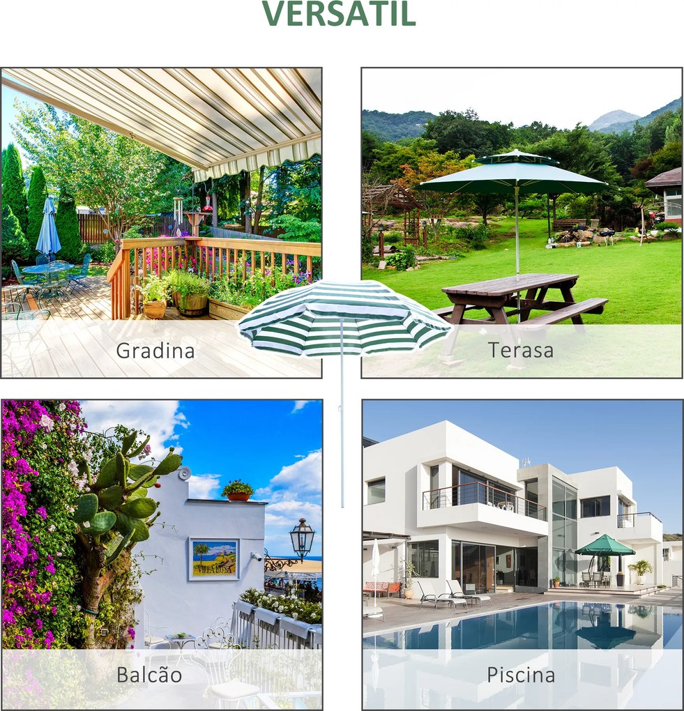 Outsunny Umbrelă de Plajă cu Acoperiș Înclinabil la 45°, Ø1.8x2 m, Verde și Alb | Aosom Romania