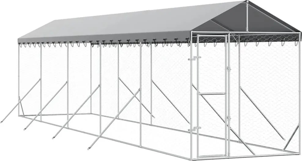 vidaXL Padoc exterior cu acoperiș argintiu 2x10x2,5 m oțel galvanizat