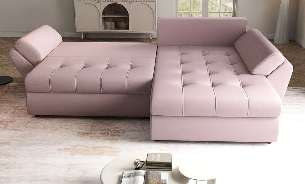 Colțar extensibil dumonde cu ladă de depozitare si sezut confortabil din spuma high-density, Loana Enjoy Flamingo II 270x185 cm