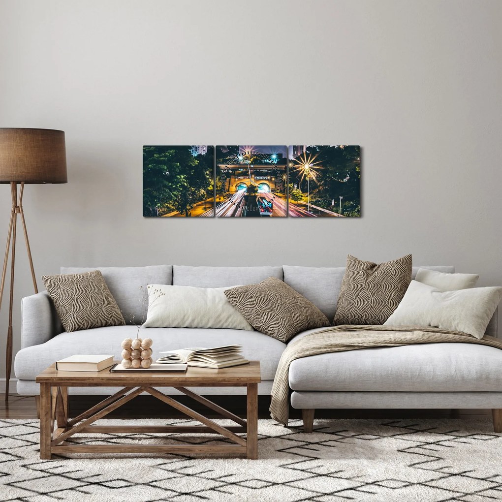 Tablou - Oraș de noapte (cu ceas) (90x30 cm)