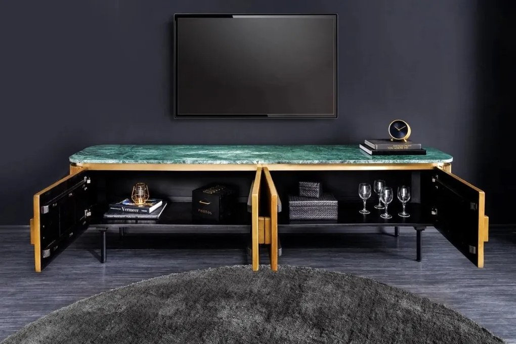 Comoda TV design retro cu blat din marmura Veneziano 160cm A-44534 VC