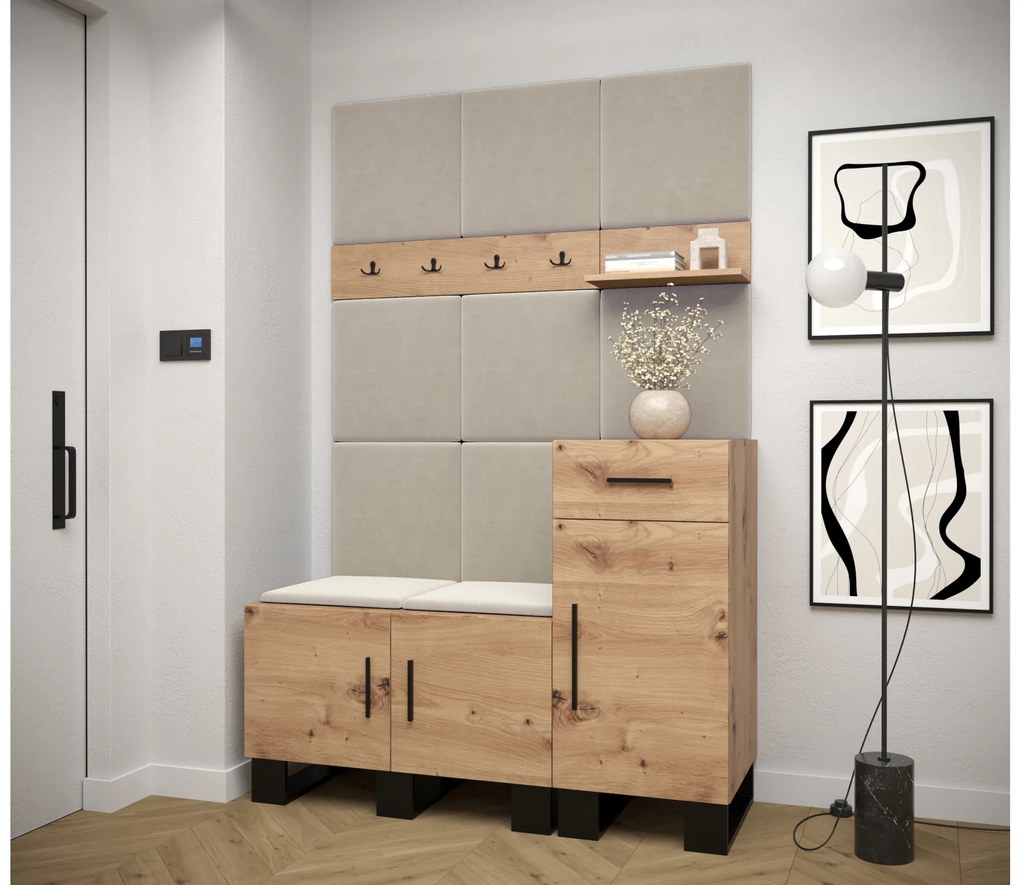 Set mobilier pentru hol Amanda 5 (Stejar artisan + bej). 1085893