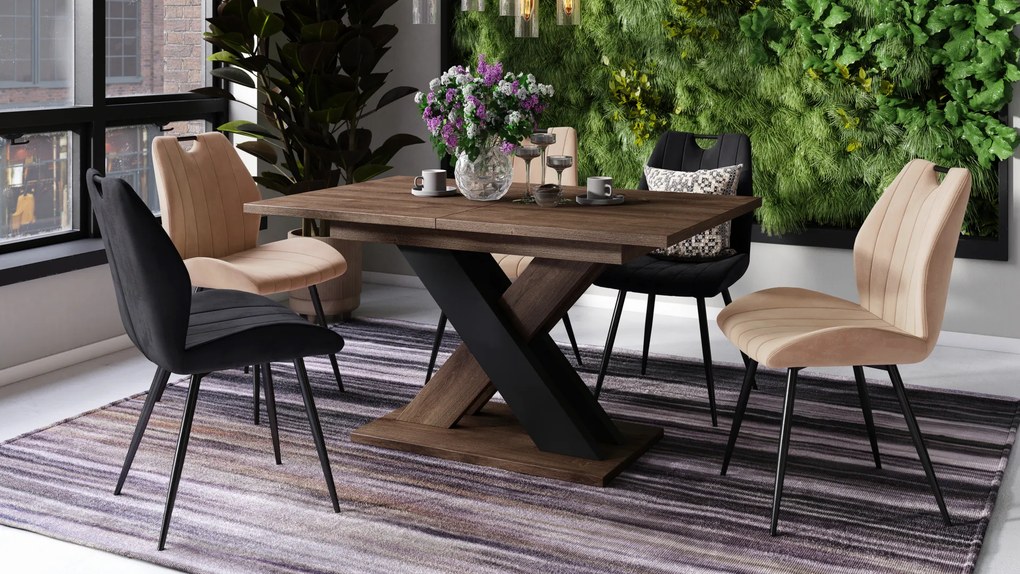 Mazzoni KARO Stejar Maro/Negru Mat – MASĂ/MĂSUȚĂ DE CAFEA MODERNĂ CU BLAT EXTENSIBIL până la 180 cm