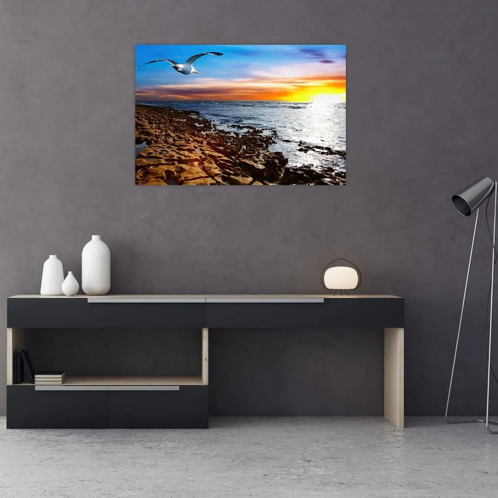 Tablou - Pescărușul zboară deasupra coastei (90x60 cm)