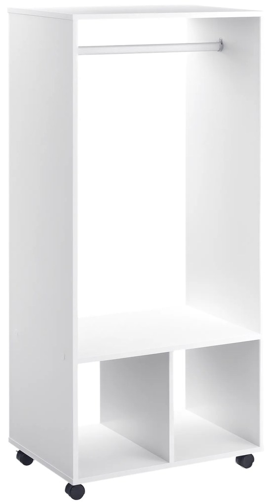 HOMCOM Cuier cu Bară din Aluminiu și 2 Rafturi Deschise, 60x40x128 cm, Alb | Aosom Romania