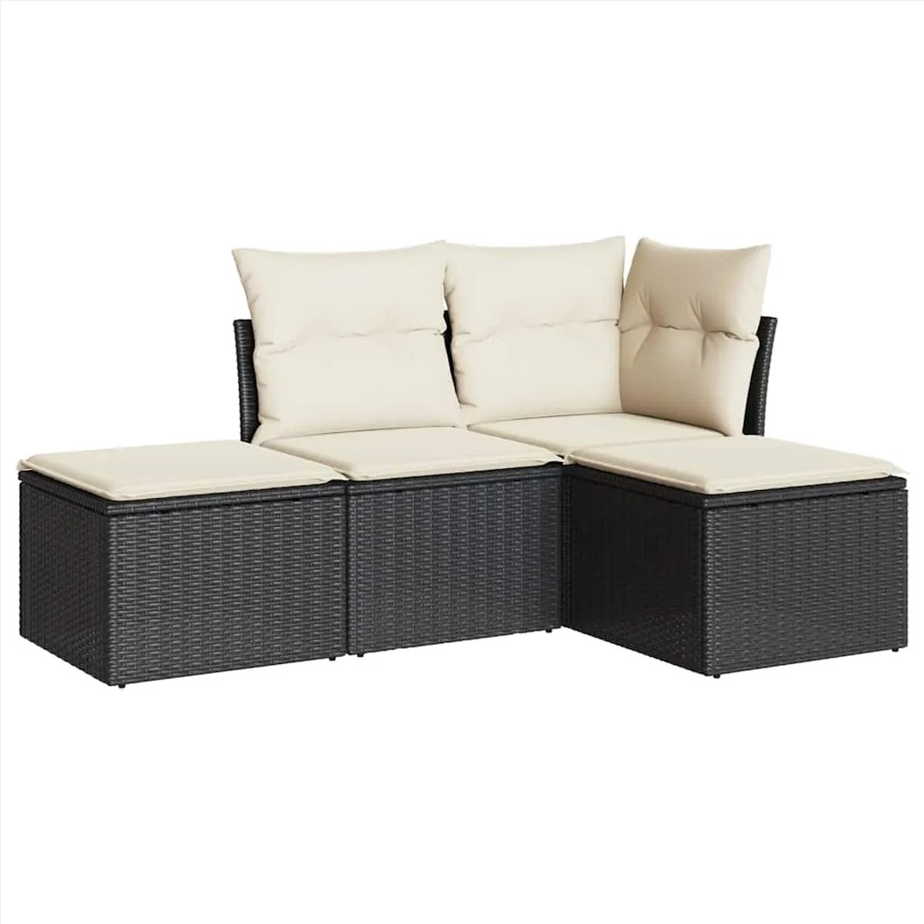 vidaXL Set mobilier de grădină cu perne, 4 piese, negru, poliratan
