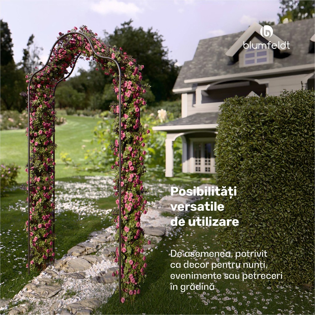 FloraBelle Cupola arcadă roz, modele decorative cu frunze, rezistentă la intemperii, suport pentru plante cățărătoare