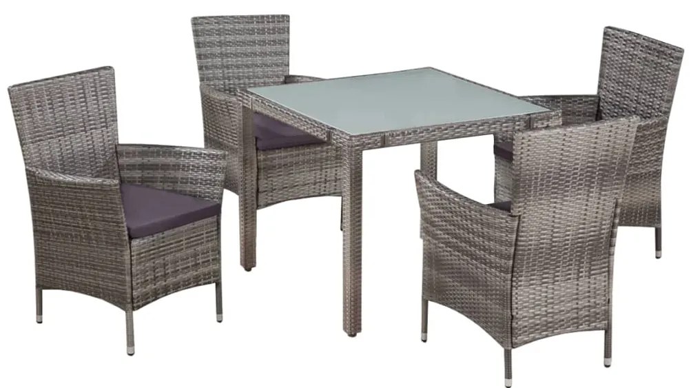 vidaXL Set mobilier de exterior cu perne, 5 piese, gri, poliratan