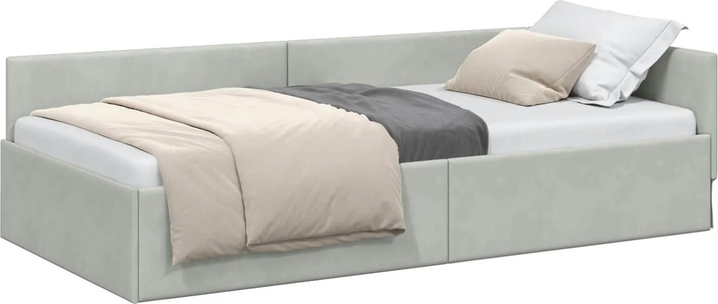 vidaXL Cadru de pat colțar Gri deschis 90 cm x 190 cm Catifea