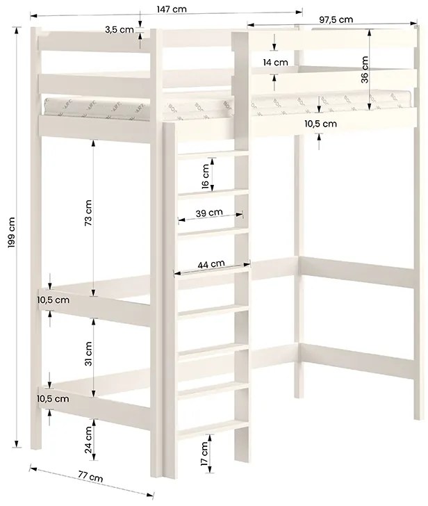 Pat copii supraetajat Samio Zp 004 – Culoare Alb, 70x140