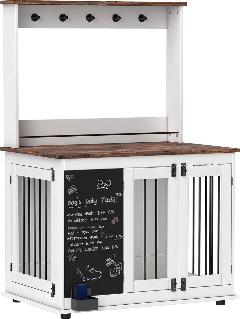 PawHut Cutie pentru câini cu raft de depozitare pentru jucării, cârlige pentru lese, tablă pentru scris, burete pentru șters, pentru câini mari, Alb | Aosom Romania