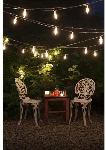 Instalație LED de exterior de extensie CONE FILAMENT 20xE10 14m transparent/alb cald IP44