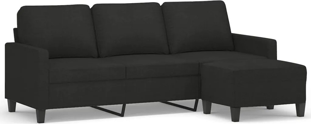 vidaXL Canapea cu 3 locuri cu taburet, negru, 180 cm, material textil