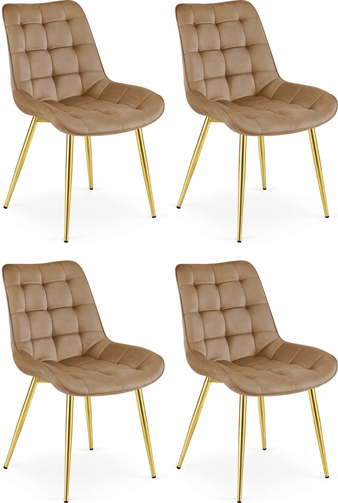 Set 4 Scaune Bucatarie/Dining Joy Maro, Catifea, Picioare Metalice, Finisaj Auriu