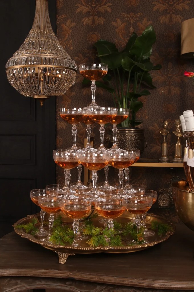 Candelabru din metal, auriu, în stil Empire, cu cristale din sticlă și 8 becuri, 105 x 58 cm, „Colosseo”