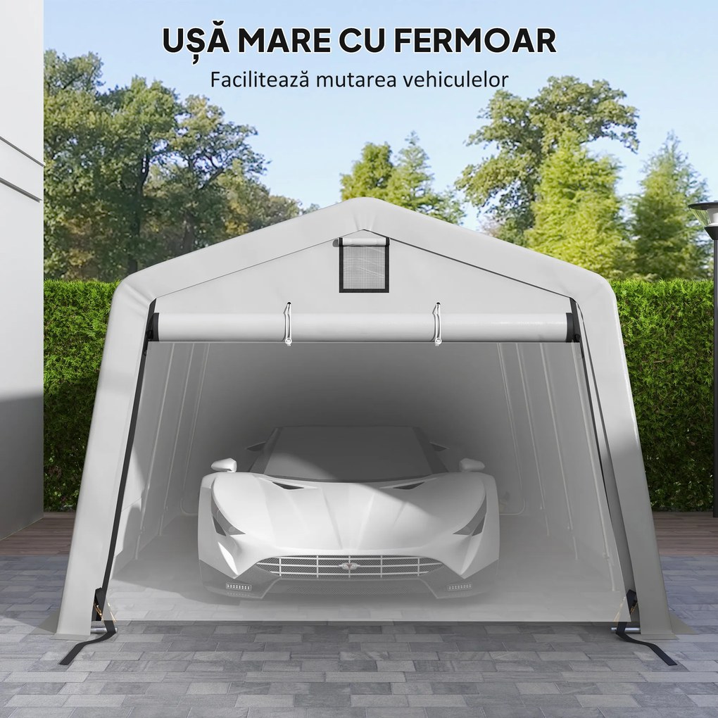 Outsunny Garaj Portabil, Carport Rezistent, Cort tip Garaj cu Copertină și 2 Ferestre de Ventilație și Ușă, 6.2x3.3x2.4 m, Gri | Aosom Romania