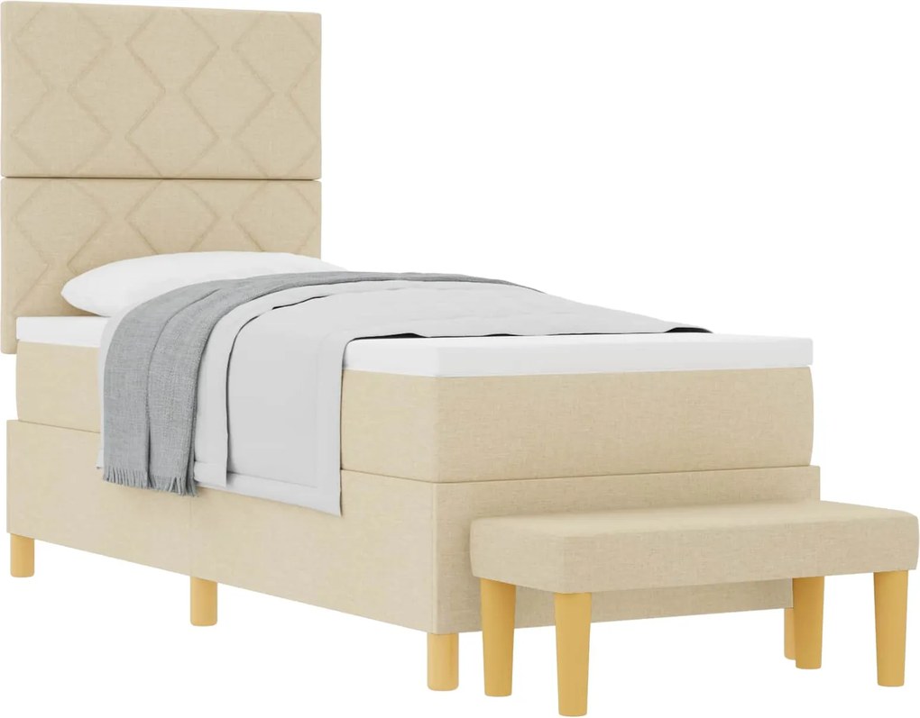vidaXL Pat cu arcuri cu saltea cu headboard Crem 80 x 200 cm țesătură