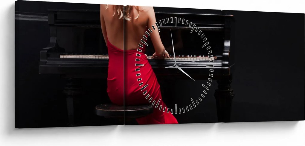 Tablou - Femeia cântând la pian (cu ceas) (90x30 cm)