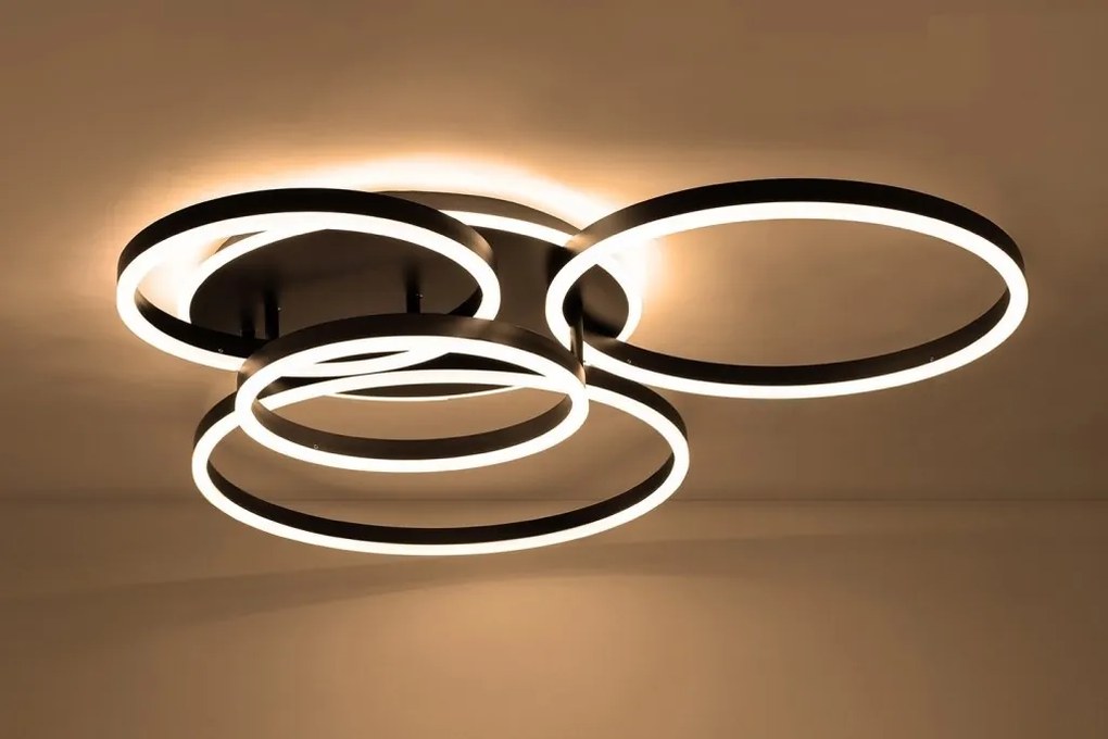 Plafoniera LED cu Telecomanda, Design Geormetric, RINGS 5 negru
