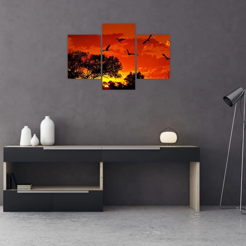 Tablou cu păsări în apus de soare (90x60 cm)