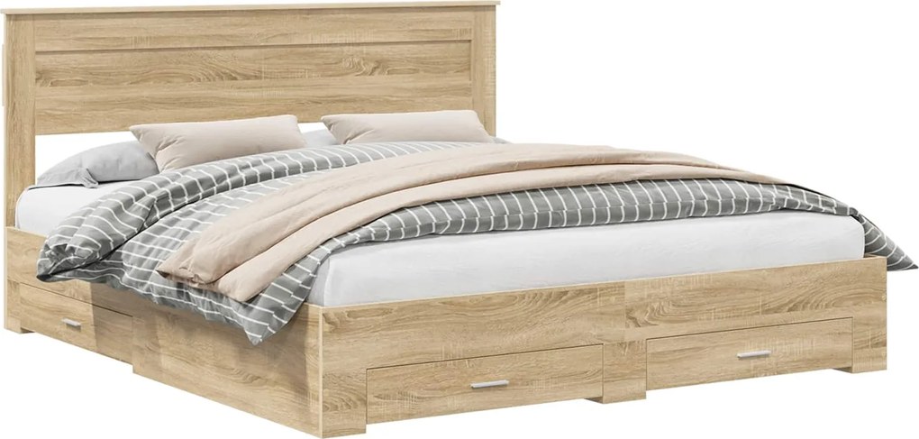 vidaXL Cadru de pat cu sertar Stejar Sonoma 200 x 200 cm Lemn compozit