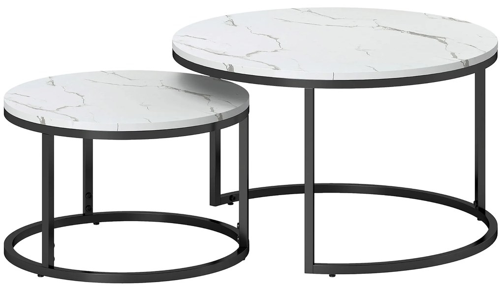 HOMCOM Set de 2 mese de cafea gigogne, stivuite, design industrial, picioare din metal, alb | Aosom Romania