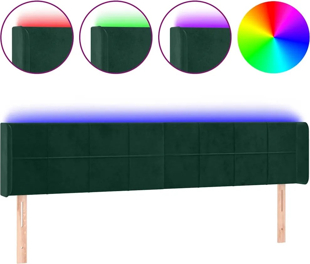 vidaXL Tăblie de pat cu LED, verde închis, 203x16x78/88 cm, catifea