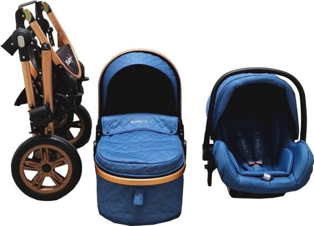 Carucior nou nascuti 3 in 1 Baby Care™ PRO 530, Cu geanta bebe, Cadru Aluminiu , Amortizoare, Roti din cauciuc plin AVE, Landou, Scoica auto, Spatar