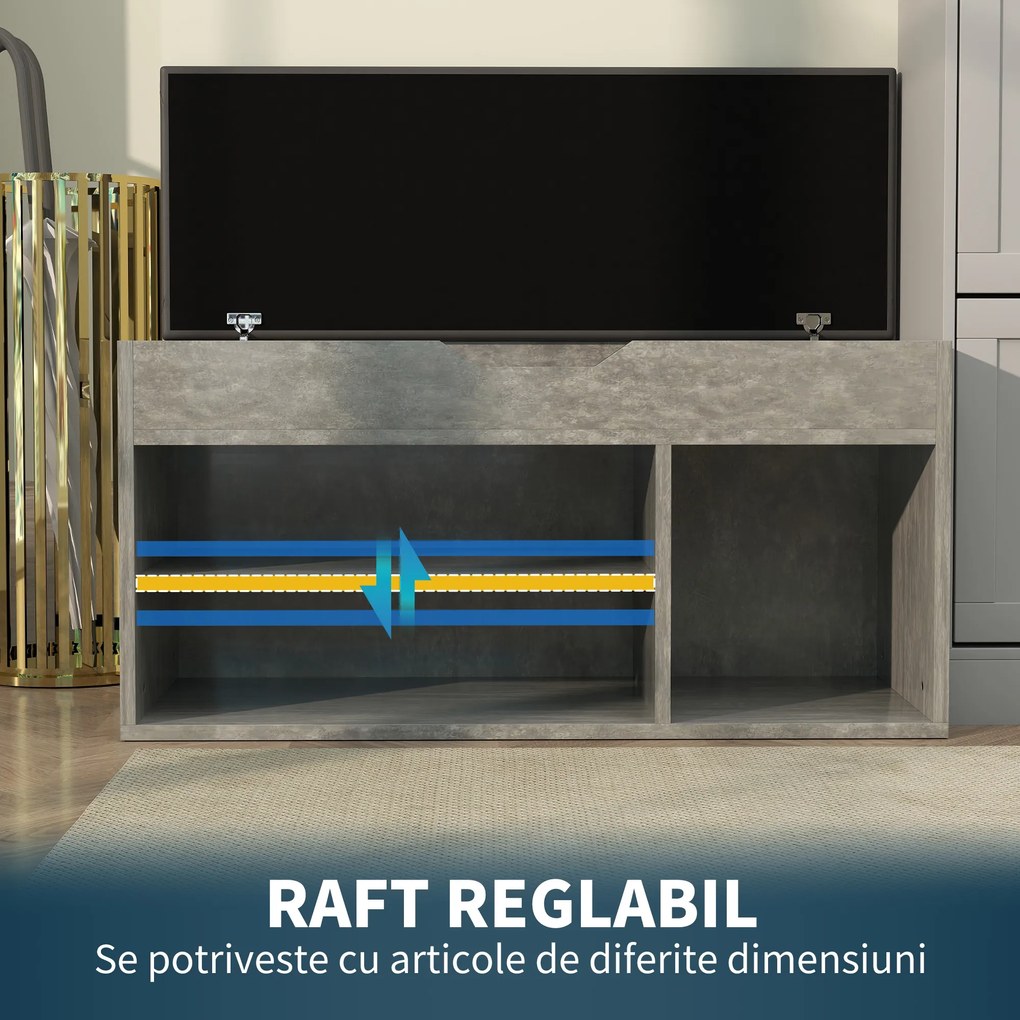 HOMCOM Bancă Hol cu 3 Rafturi Deschise, Spațiu Ascuns și Pernă Capitonată, Banca Pantofi, 80x30x45 cm, Gri | Aosom Romania