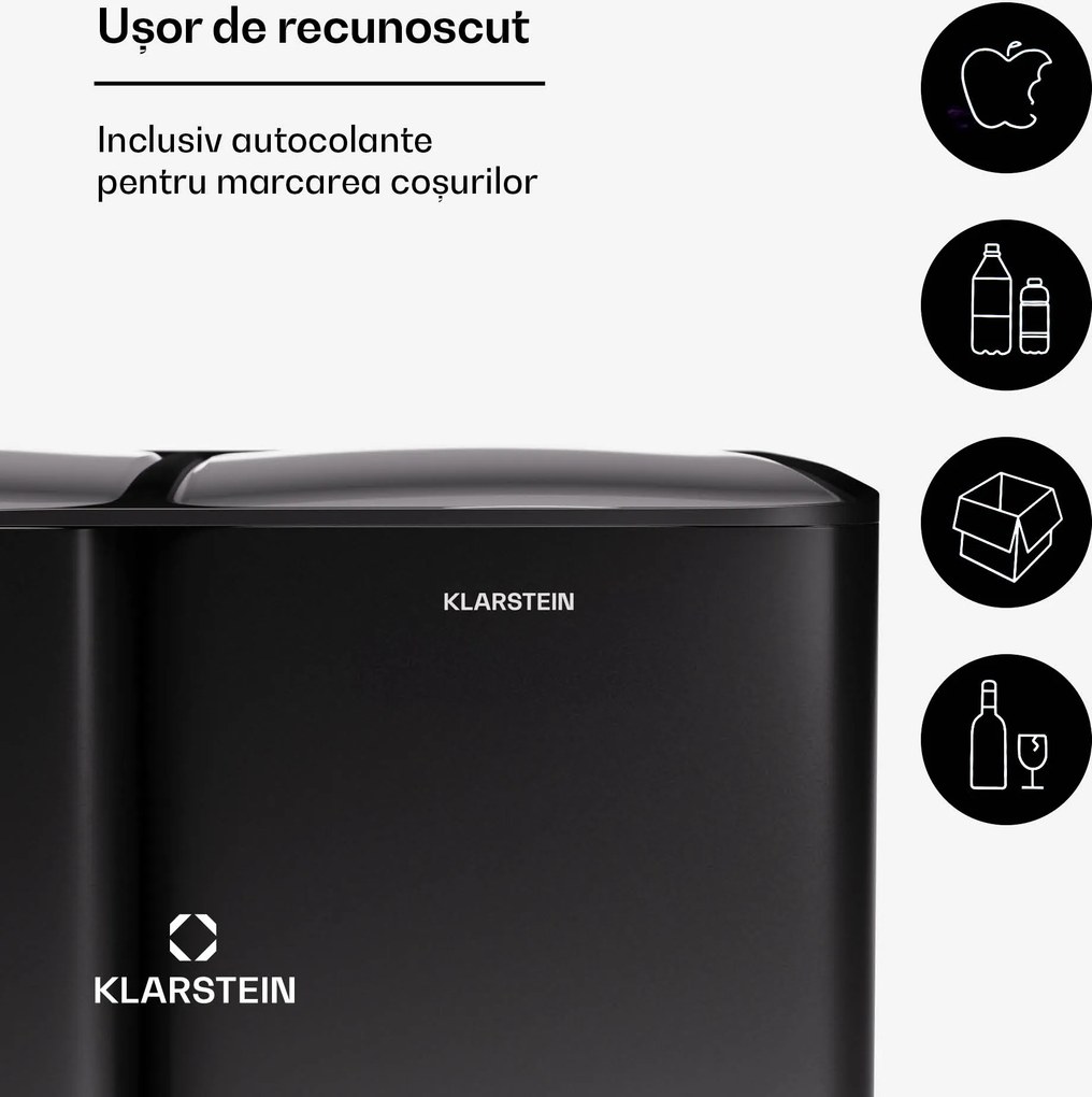 Klarstein Tiyo 3 în 1, coș de gunoi, 60 litri, coș detașabil, închidere ușoară