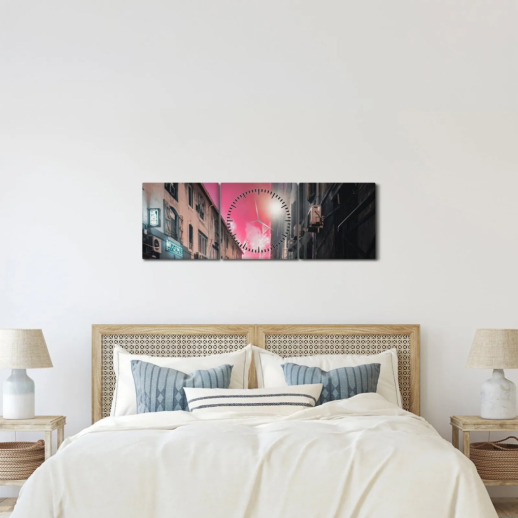 Tablou - Artificii din Marseille (cu ceas) (90x30 cm)