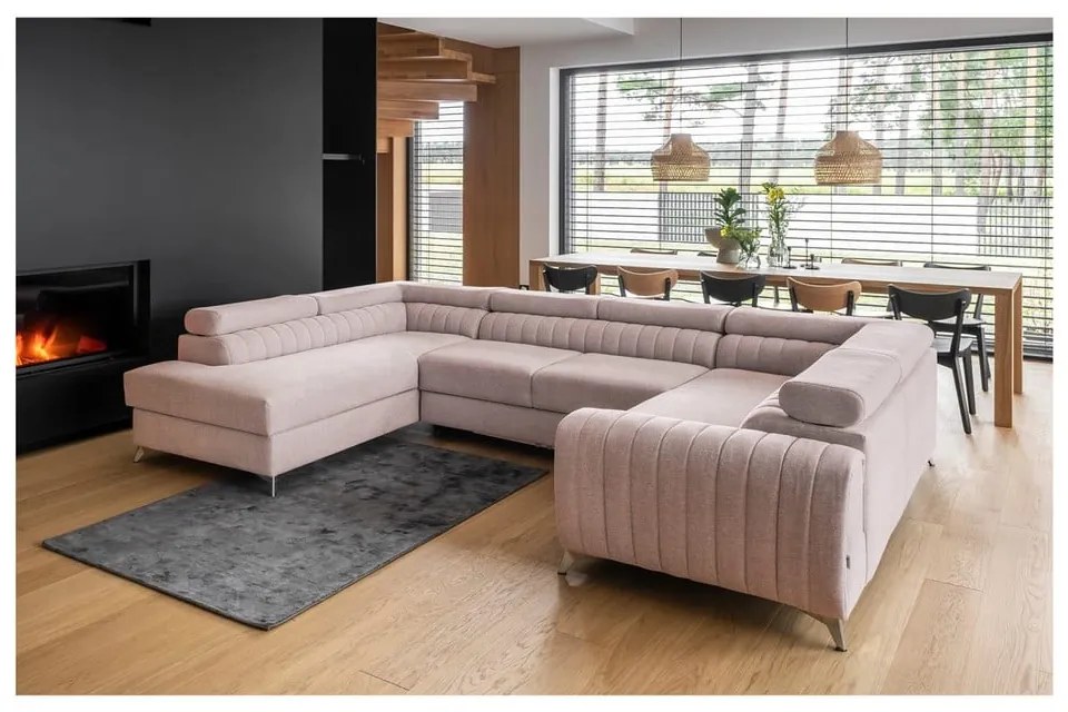 Colțar roz extensibil/cu spațiu de depozitare (cu colț pe partea stângă/în formă de "U") Louis – ELTAP