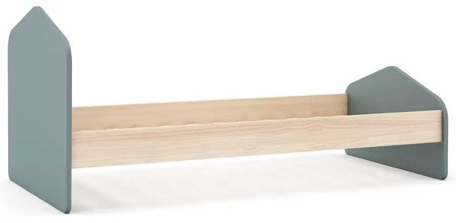 Pat pentru copii în culoare naturală/verde prăfuit cu aspect de lemn de pin cu somieră 90x190 cm Estefania – Marckeric